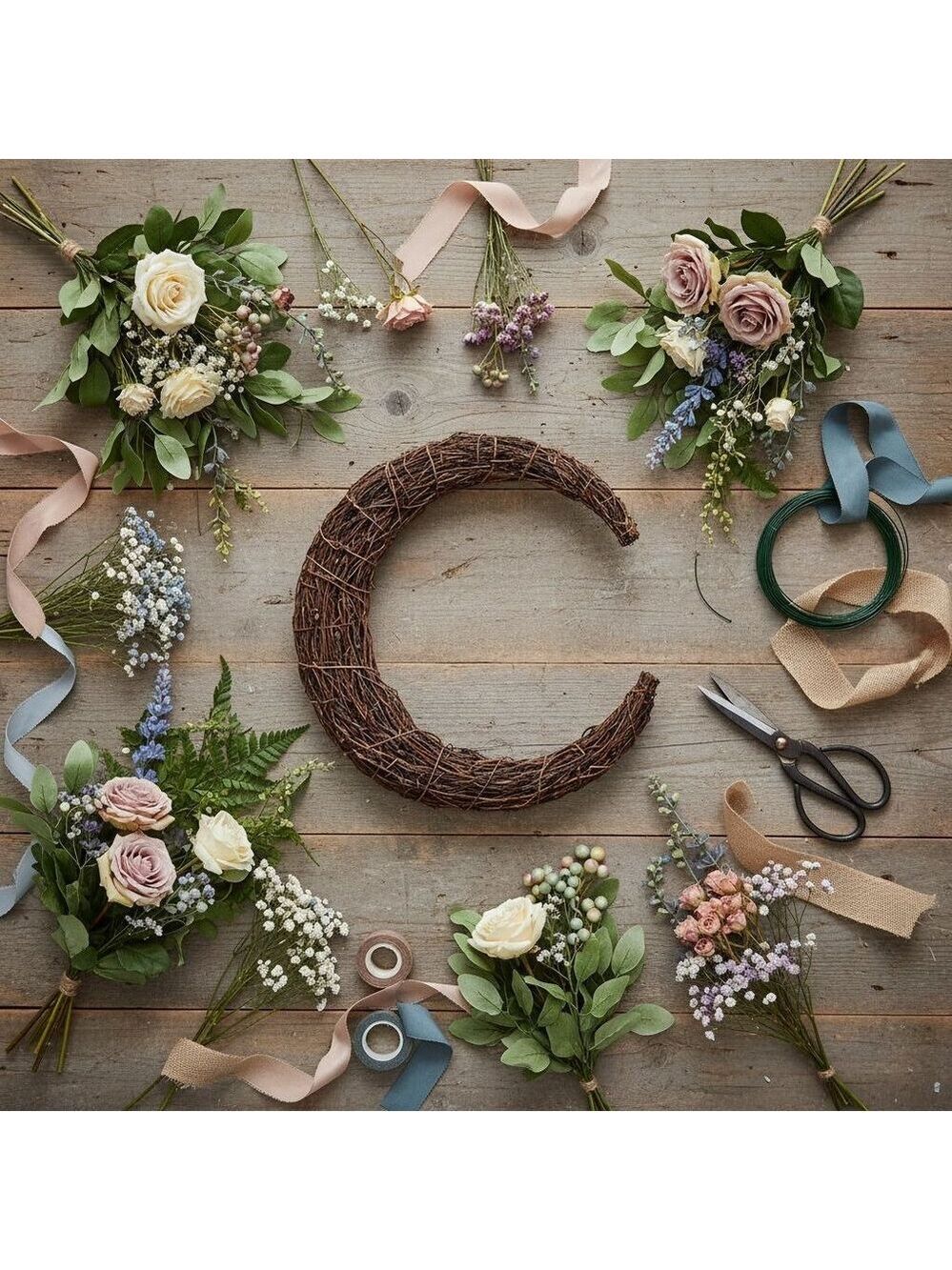 Crescent Moon Wreath Twig Base 12in Rustic Wreath Frame Front Door Decor - Picture 9 of 9